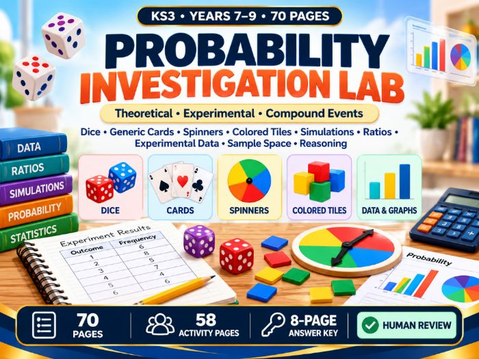 Probability Investigation Lab – KS3 Maths – 70 Pages