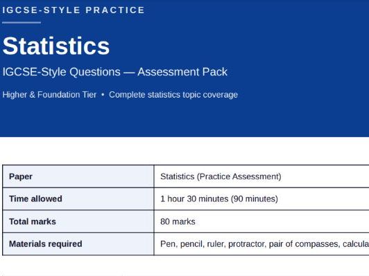 IGCSE-Style Mathematics – Statistics Assessment Pack | Full Mark Scheme