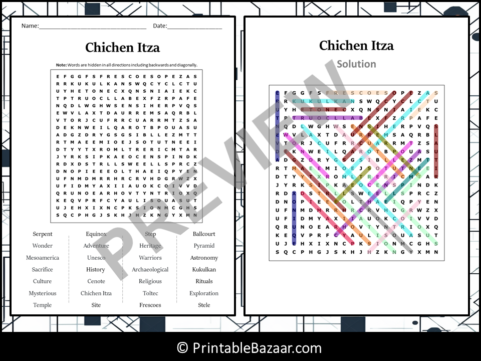 Chichen Itza Word Search Puzzle Worksheet Activity | Teaching Resources