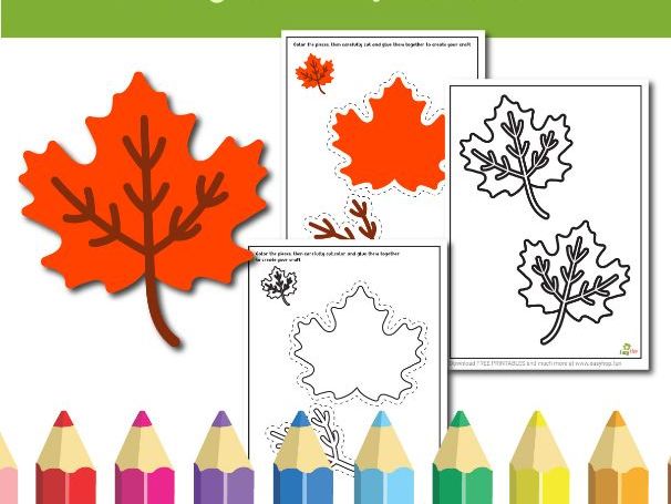 Autumn Red Leaf Art & Craft Pack | Cut, Color, and Glue Activity for Kids