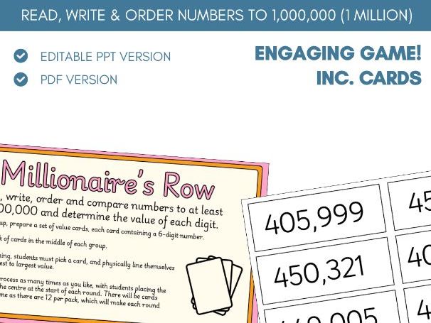 Compare & Order Numbers to 1 Million | Card Game Activity | Place Value