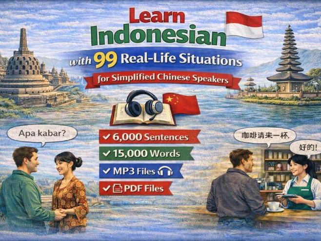 Learn Indonesian for Simplified Chinese Speakers (6,000 Sentences, 15,000 Words, MP3 Files, PDF)