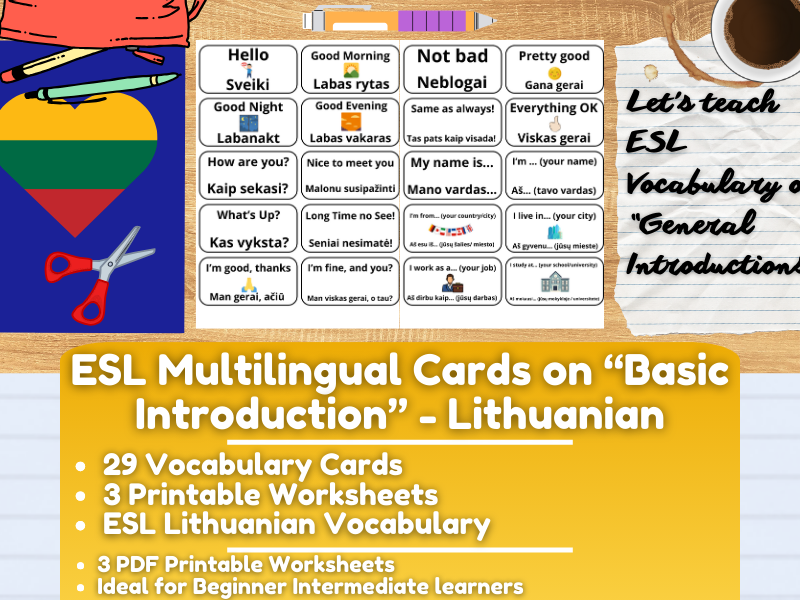 ESL Multilingual Vocabulary Flashcards on "General Introductions" - Lithuanian