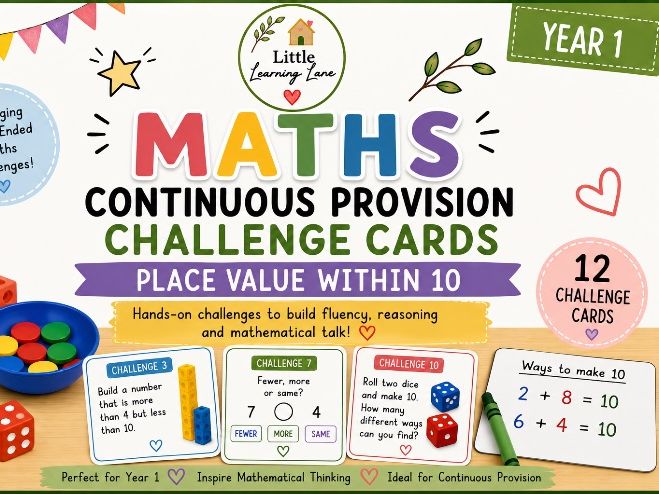 Year 1 Maths Continuous Provision Challenge Cards | Place Value Within 10
