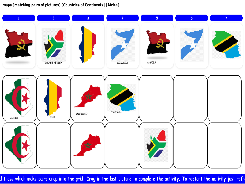 maps [matching pairs of pictures] [countries to Continents] [Africa]