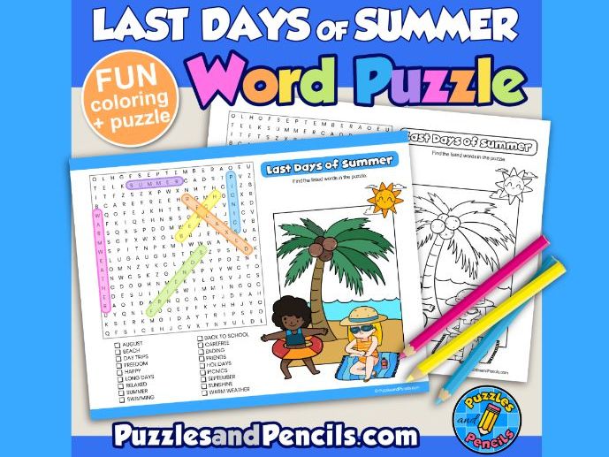 Last Days of Summer Word Search Puzzle and Colouring | Summer Wordsearch