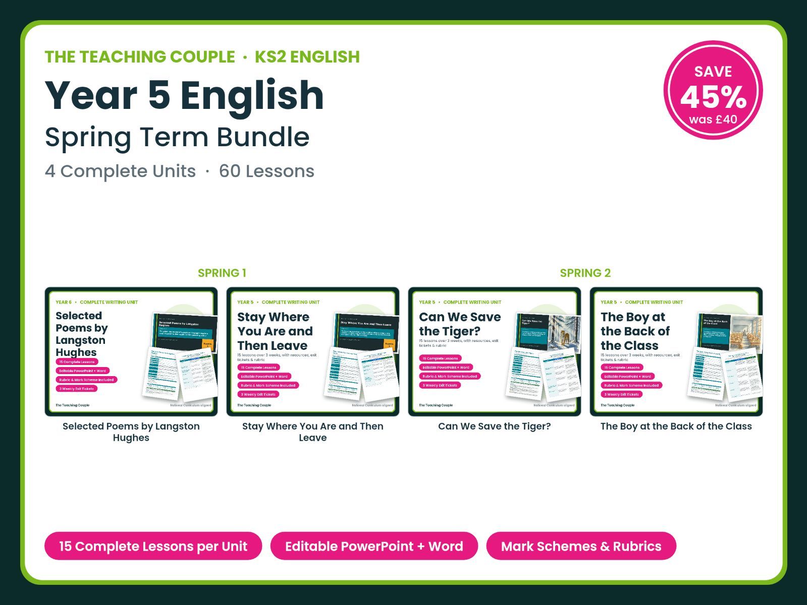 Year 5 English — Spring Term Bundle | 4 Units | 60 Lessons + Mark Schemes