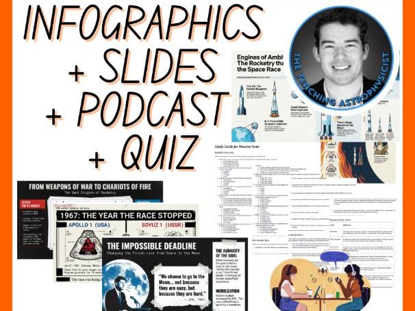 The Space Race | Infographics + Slides + Podcast + Quiz Space Science Set