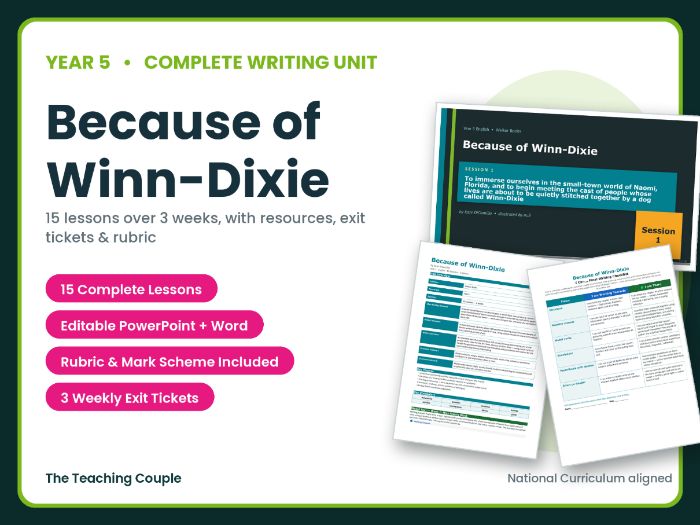 Because of Winn-Dixie | Year 5 English Unit | 15 Complete Lessons + Resources + Mark Scheme