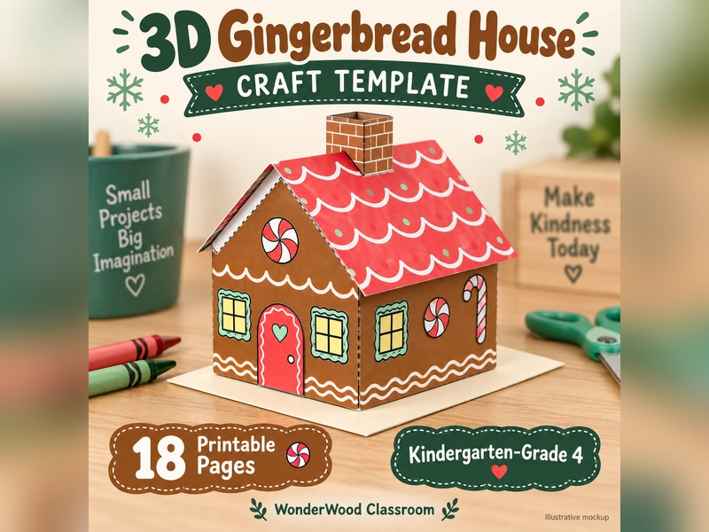 3D Gingerbread House Craft Template K-4