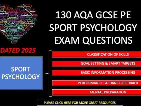 130 Sports Psychology  Exam Questions for AQA GCSE PE With Mark Schemes