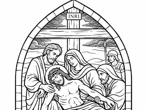 Easter Stations of the Cross - Station 13 Stained Glass Colouring Page - Lent