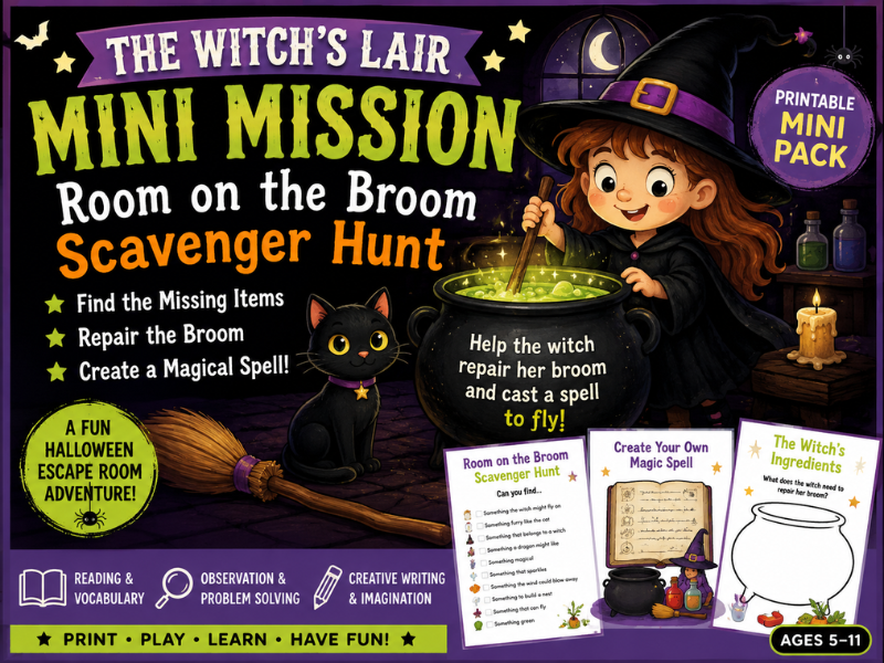 Witch's Lair Halloween Escape Room Mini Mission | Room on the Broom Scavenger Hunt