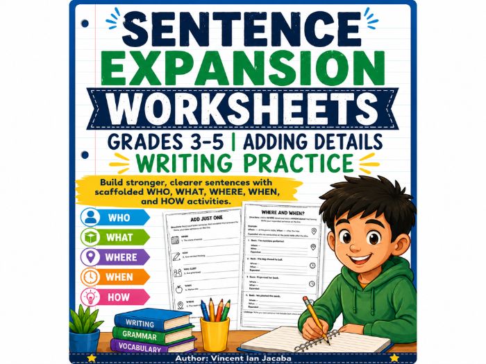 Sentence Expansion Worksheets Grades 3–5 | Adding Details Writing & Grammar Practice