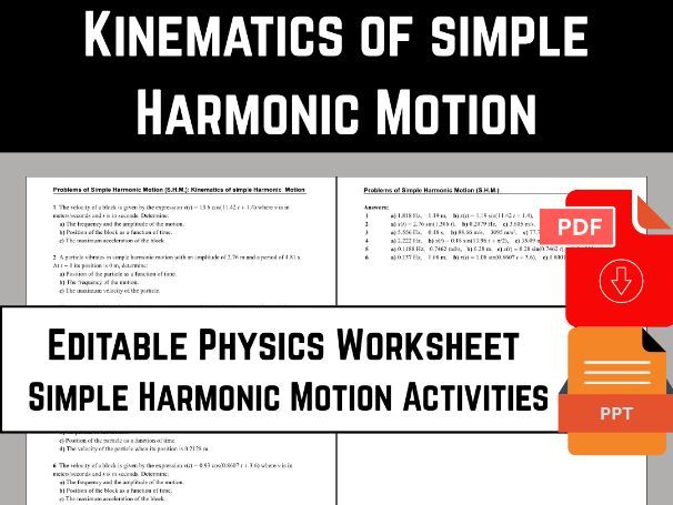 Editable Physics Worksheet: Kinematics of Simple Harmonic Motion (S.H.M.)