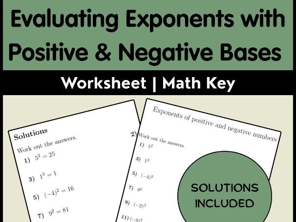 Evaluating Exponents with Positive & Negative Bases Worksheet | Math Key