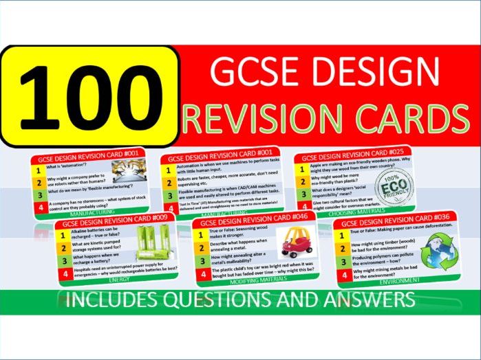 100 x GCSE Design Technology Exam Revision Cards