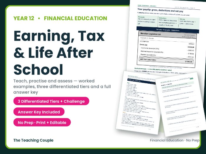 Year 12 Payslips, Tax & Budgeting | Core Maths & PSHE (No-Prep)