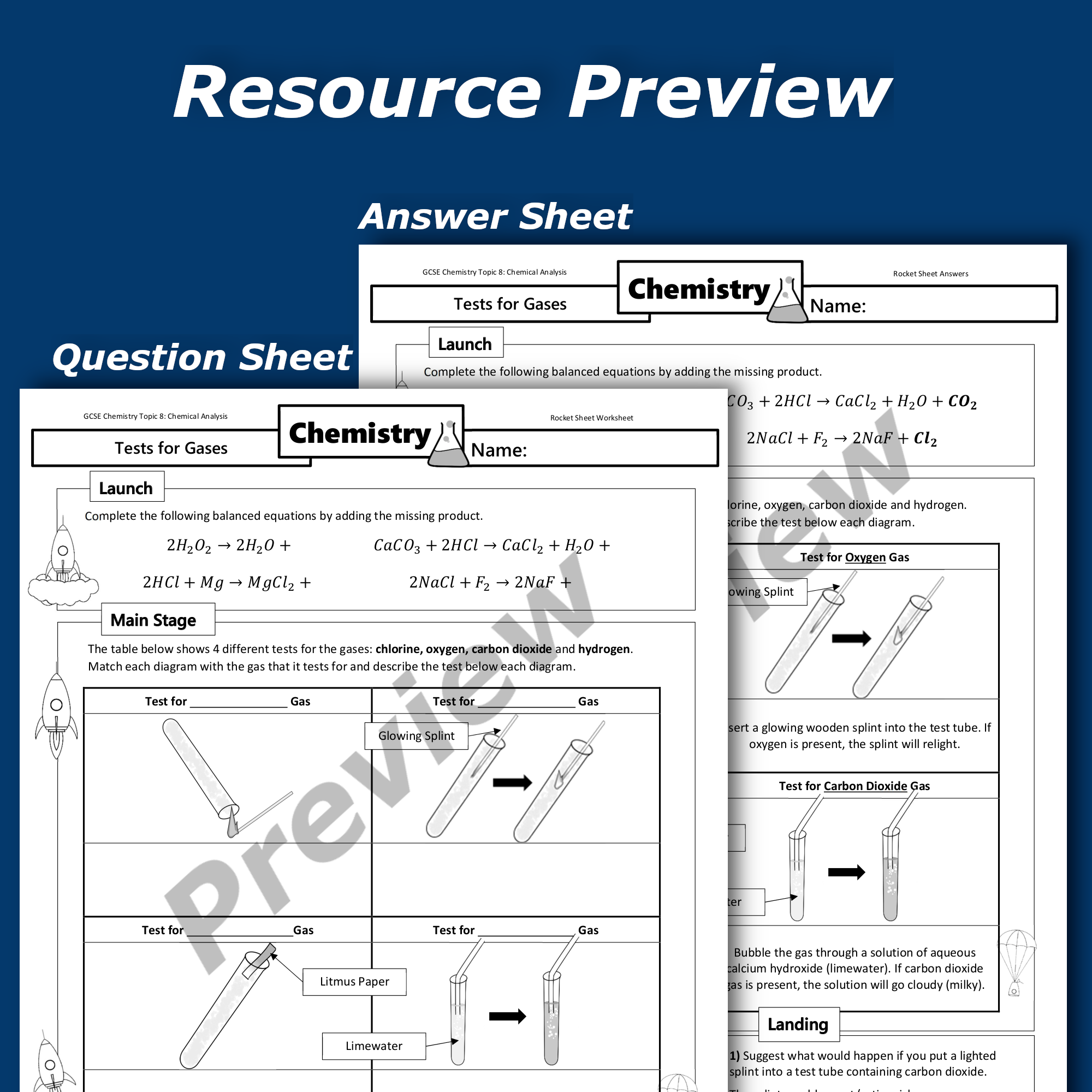 tests for gases home learning worksheet gcse teaching resources
