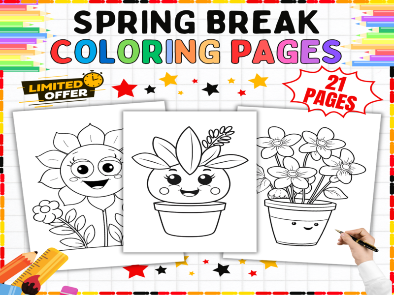 Spring Break Colouring Pages - Printable Fine Motor Skills Activities | Flower Worksheets for Kids