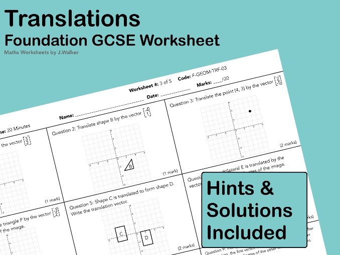 GCSE Maths Worksheet: Translations - Foundation Tier
