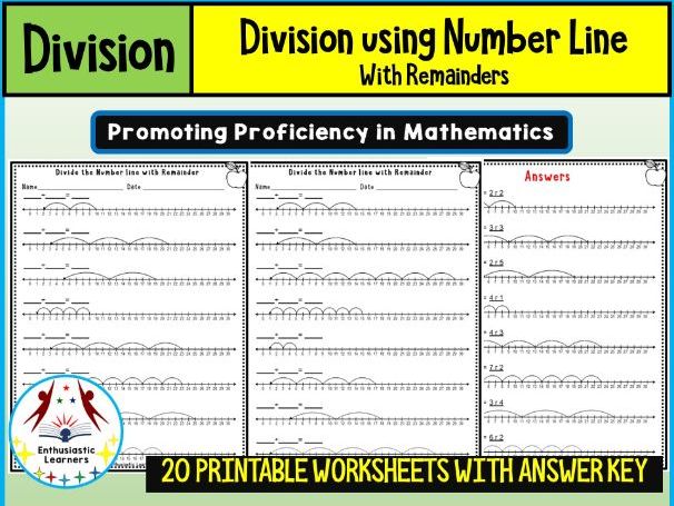 Division using Number Line with Remainder – Find the Equation Worksheets Math Problems