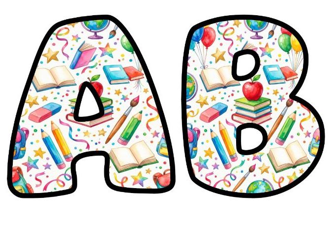 School Books and Apples Bubble Letters | Back to School Bulletin Board Letters