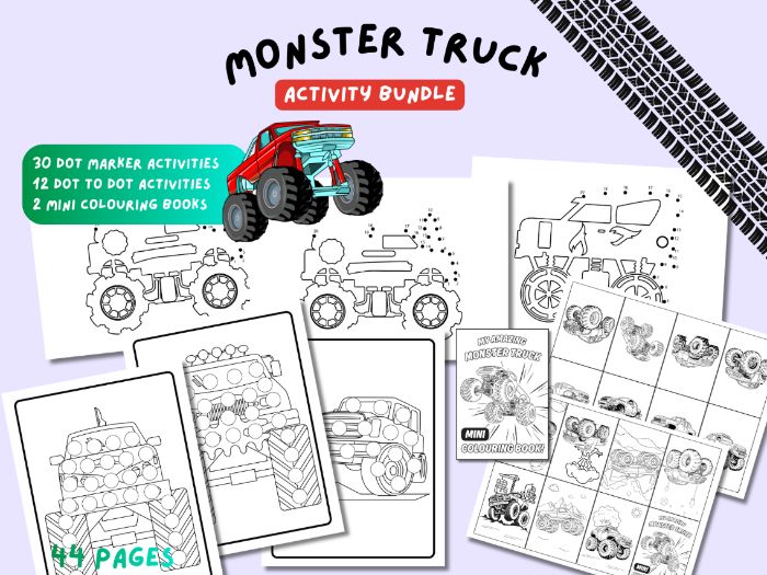 Monster Truck Activity Bundle Kids Dot To Dot Dot Marker Do A Dot Mini Colouring Book Colouring In