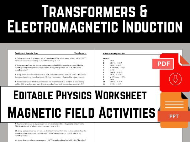 Transformers: Step-Up and Step-Down Calculations Worksheet (Editable)