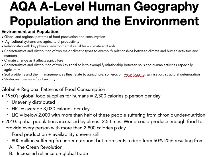 AQA A Level Geography: Population and the Environment - Environment and Population