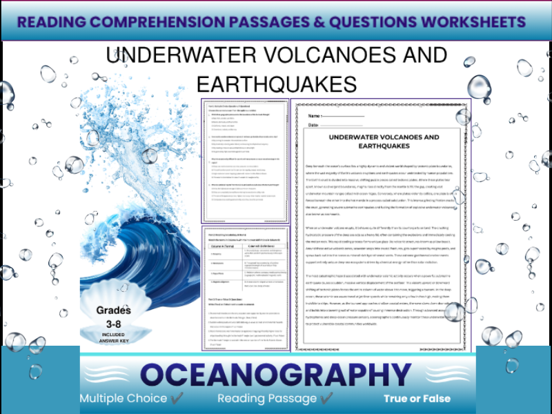 Underwater Volcanoes & Earthquakes Reading Comprehension