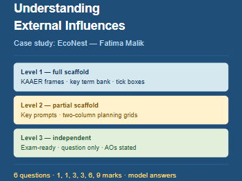 GCSE Business Edexcel | 1.5 Understanding External Influences | SEND Scaffolded Worksheet