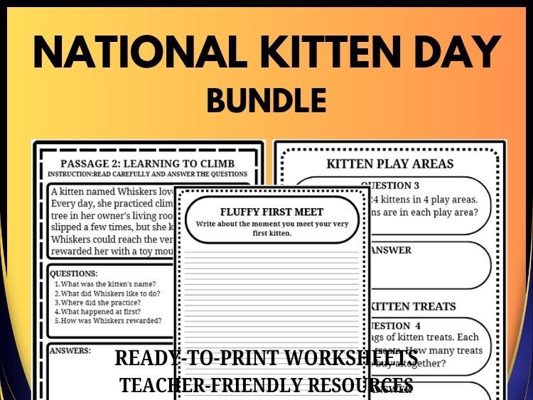 National Kitten Day Bundle | Reading, Writing & Math Activities