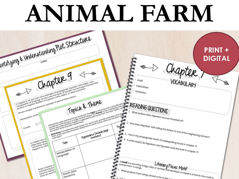 Animal Farm Study Guide, Chapter Questions, Vocabulary, Analysis, Novel Study