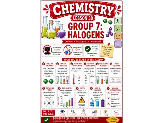 Chemistry cover lesson 38: Halogens, group 7 (Ch38) science stand alone lesson