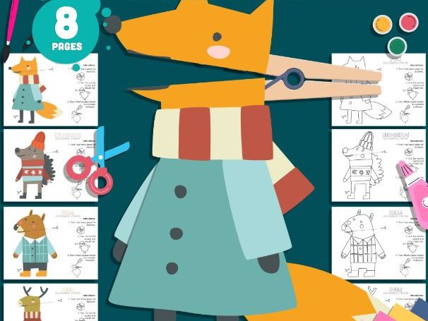 Woodland Animal Clothespin Puppets, Interactive Forest Friends Activity, Fox Bear Deer Hedgehog