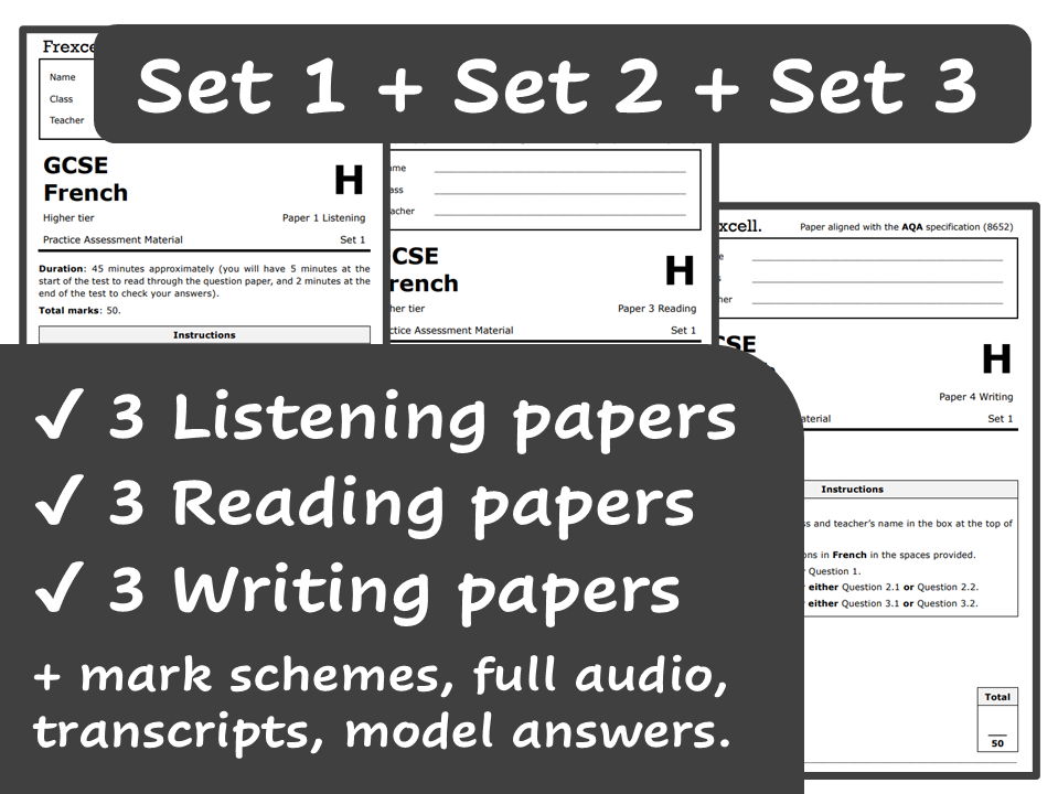 AQA GCSE French (2026) – Complete Higher Practice Paper Pack (Sets 1, 2, 3)
