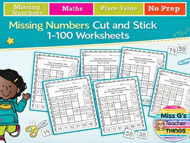 Ordering numbers 1-100 Differentiated cut and stick number worksheets - Maths for Y1 Y2 Reception