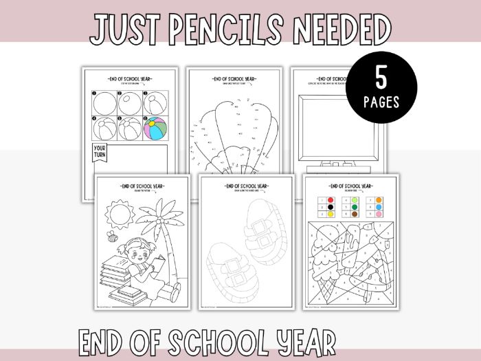 End of School Year Activity Pack - 6 Printable Worksheets