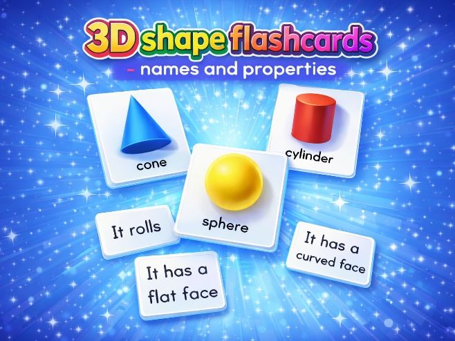 3D shape flashcards - names and properties Year 1 and Year 2