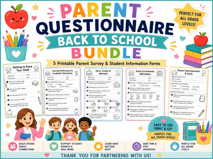 Parent Questionnaire for Teachers | Back to School Parent Survey Pack