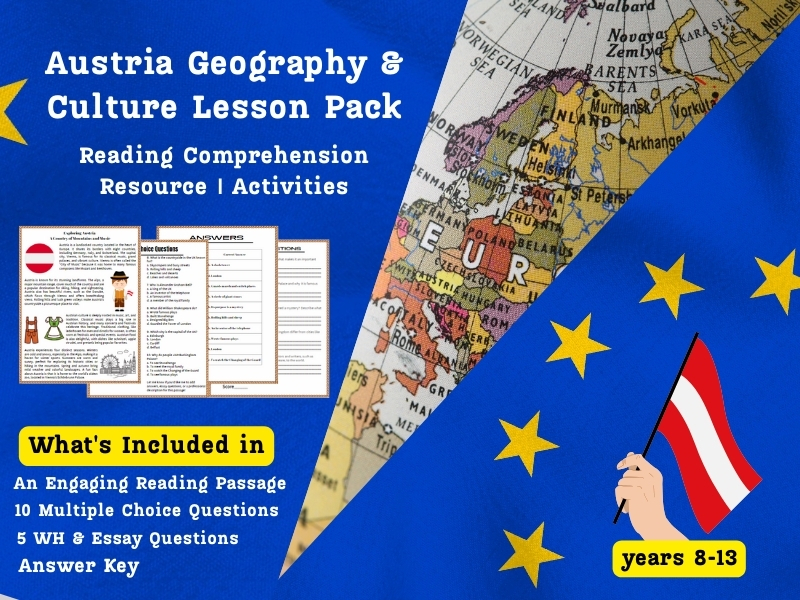 Austria Geography & Culture Lesson Pack: Reading Comprehension & Activities for European Classrooms