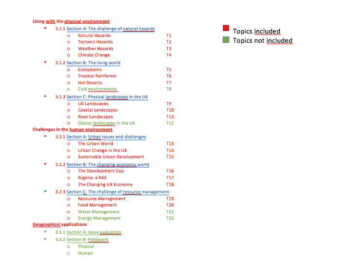 Geography GCSE Course AQA 2016 Teaching Resources