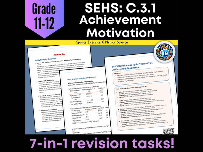 IB DP Sports Science (SEHS): C3.1 Achievement Motivation – Quiz & Revision Worksheets 2026