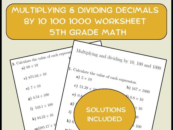 Multiplying & Dividing Decimals by 10 100 1000 Worksheet | 5th Grade Math