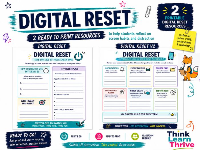 Digital Reset; Printable Back to School Activities