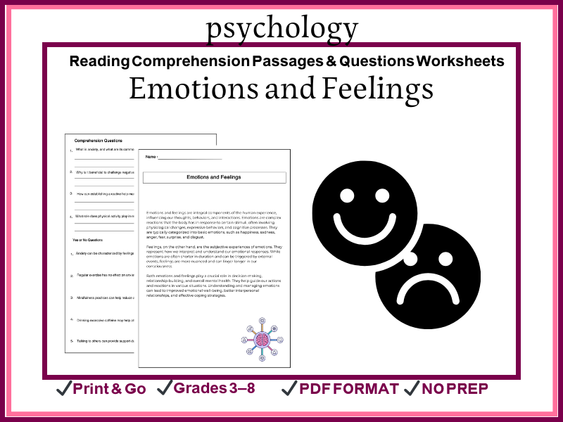 Emotions and Feelings Reading Comprehension Passages & Questions Worksheets