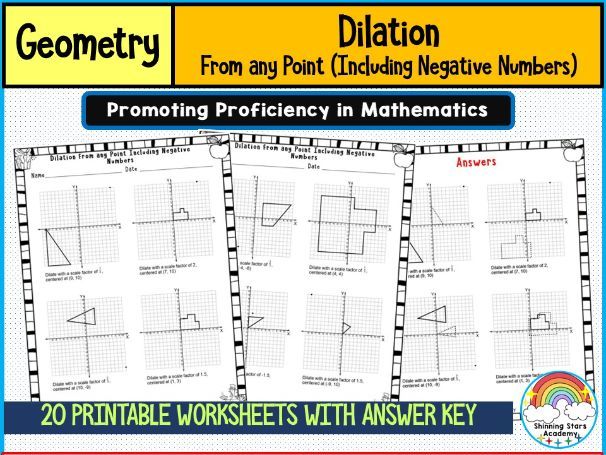 Dilation from Any Point (Including Negative Numbers) Worksheets | Geometry Transformations Practice