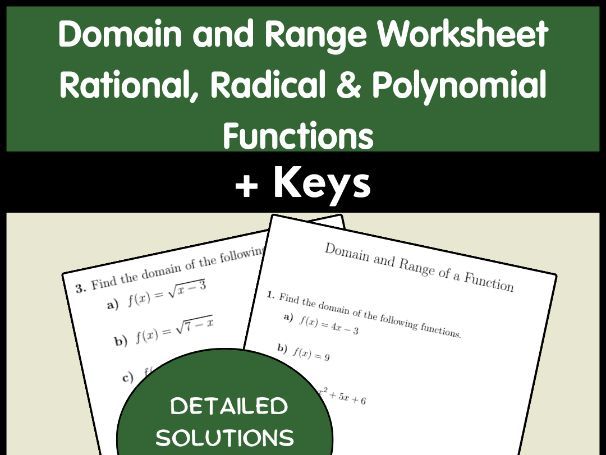 Domain and Range Worksheet: Rational, Radical & Polynomial Functions + Keys