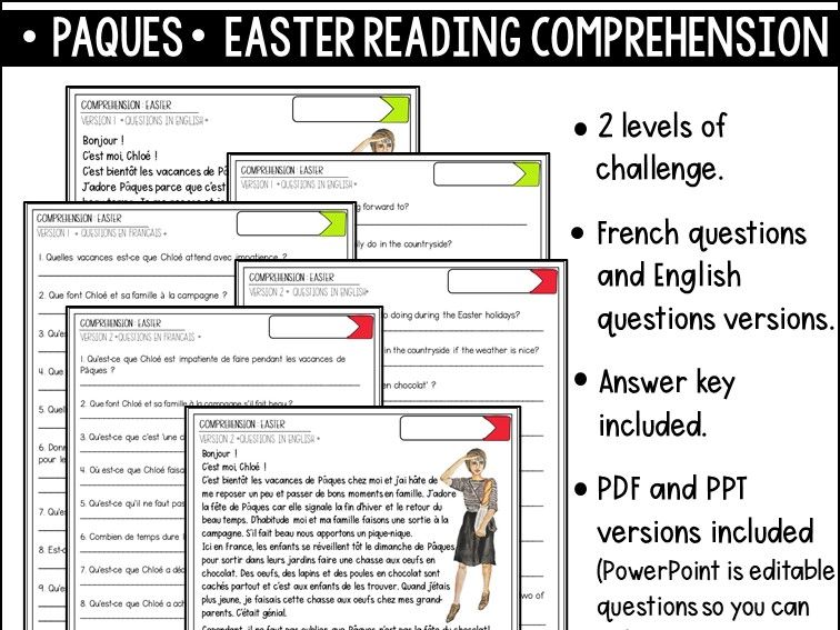 French Reading comprehension Easter Paques